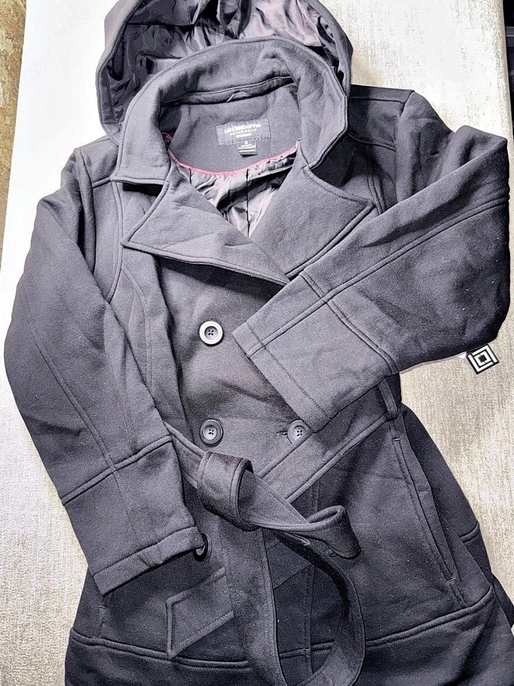 NWT Liz Claiborne Black Hooded Belted Coat 1X